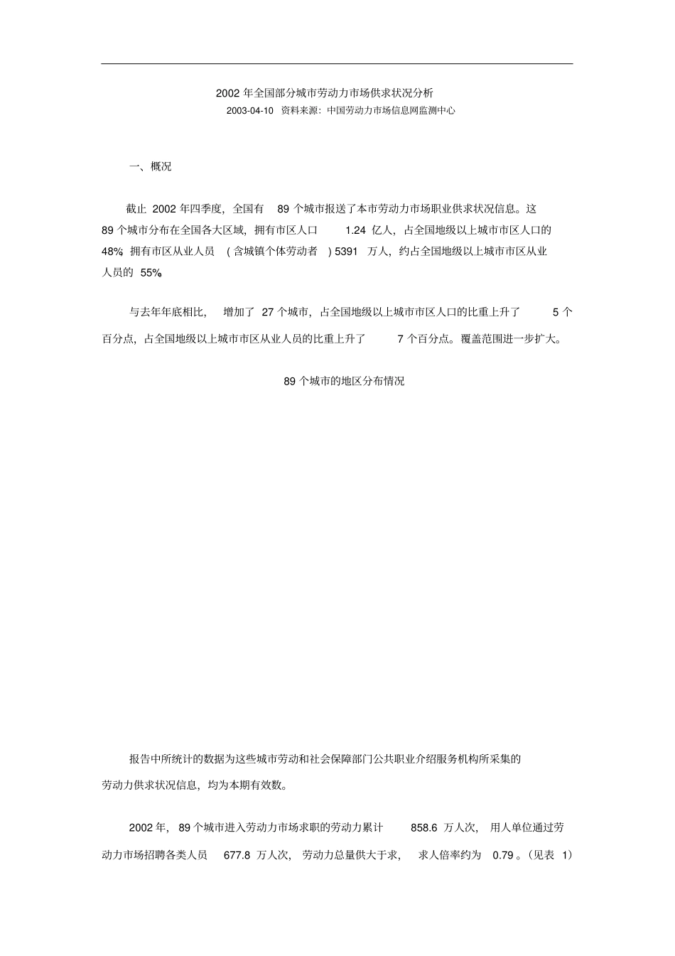 全国部分城劳动力场供求状况分析_第1页