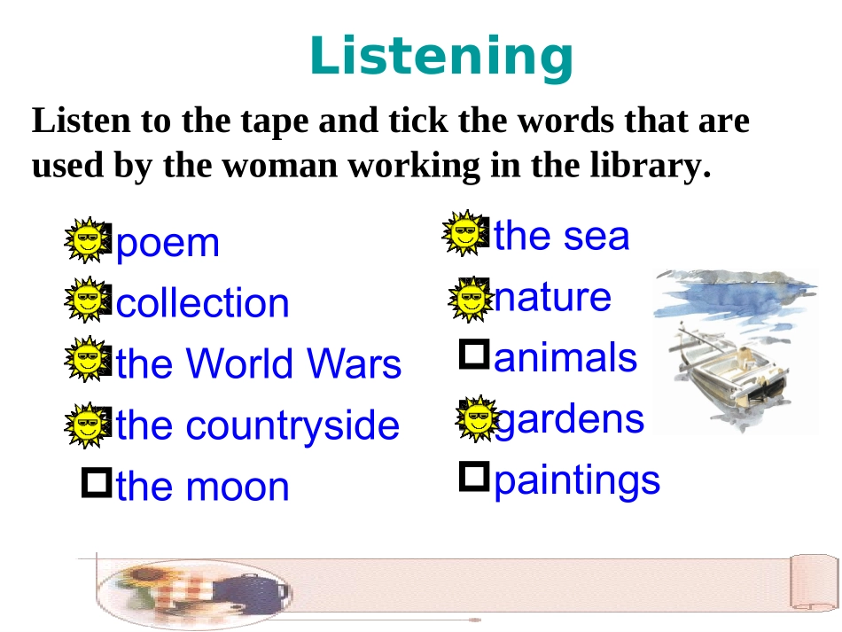 高二英语Unit4 A Garden of Poems Warming up and listening课件_第2页