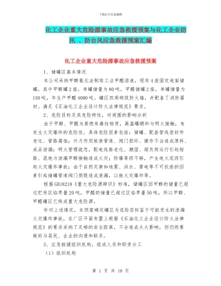 化工企业重大危险源事故应急救援预案与化工企业防汛