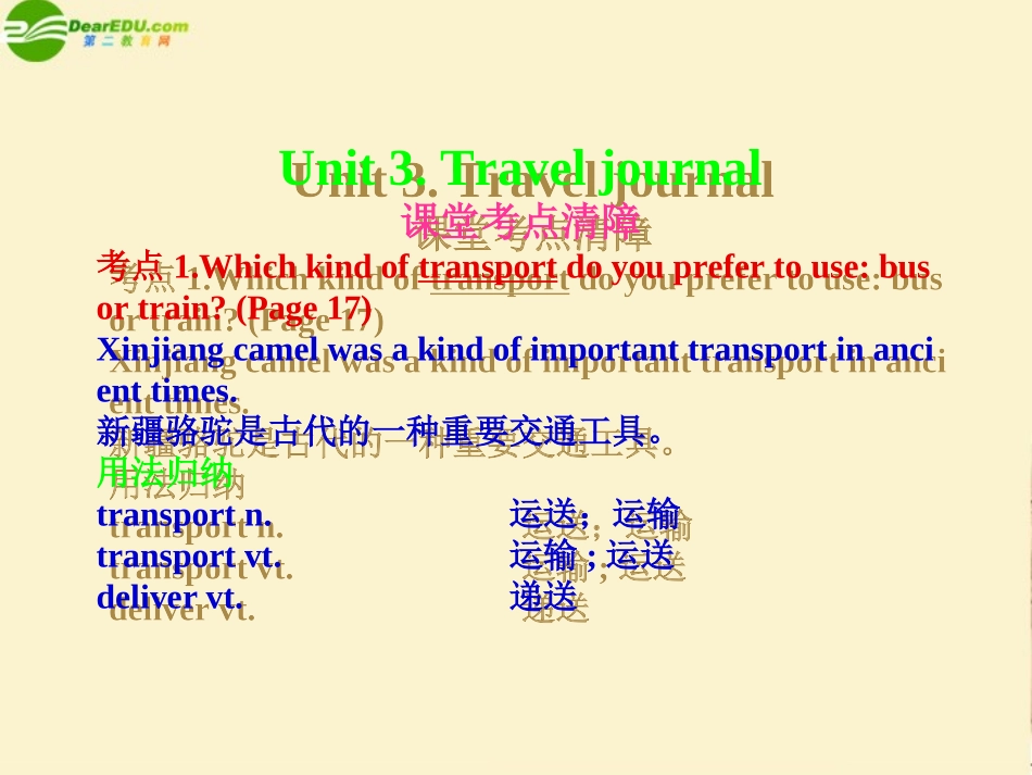 高考英语一轮复习考点清障 Unit 3 Travel journal课件 新人教版必修1 课件_第1页