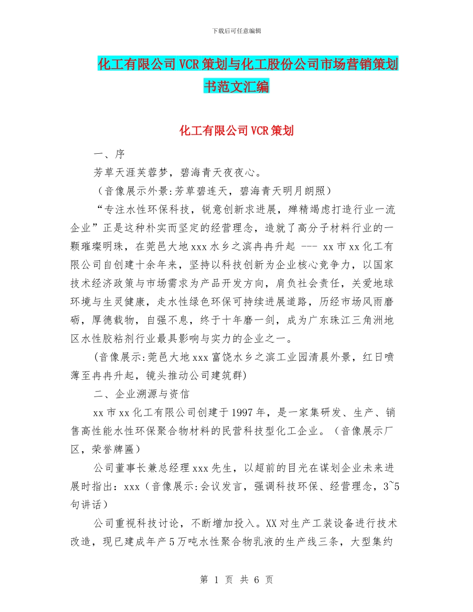 化工有限公司VCR策划与化工股份公司市场营销策划书范文汇编_第1页