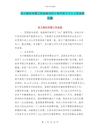 化工班长年度工作总结与化工电气员工个人工作总结汇编