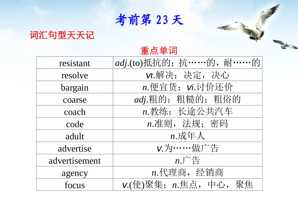 福建省高三英语总复习 考前第23天考前高分必读专题课件_第1页