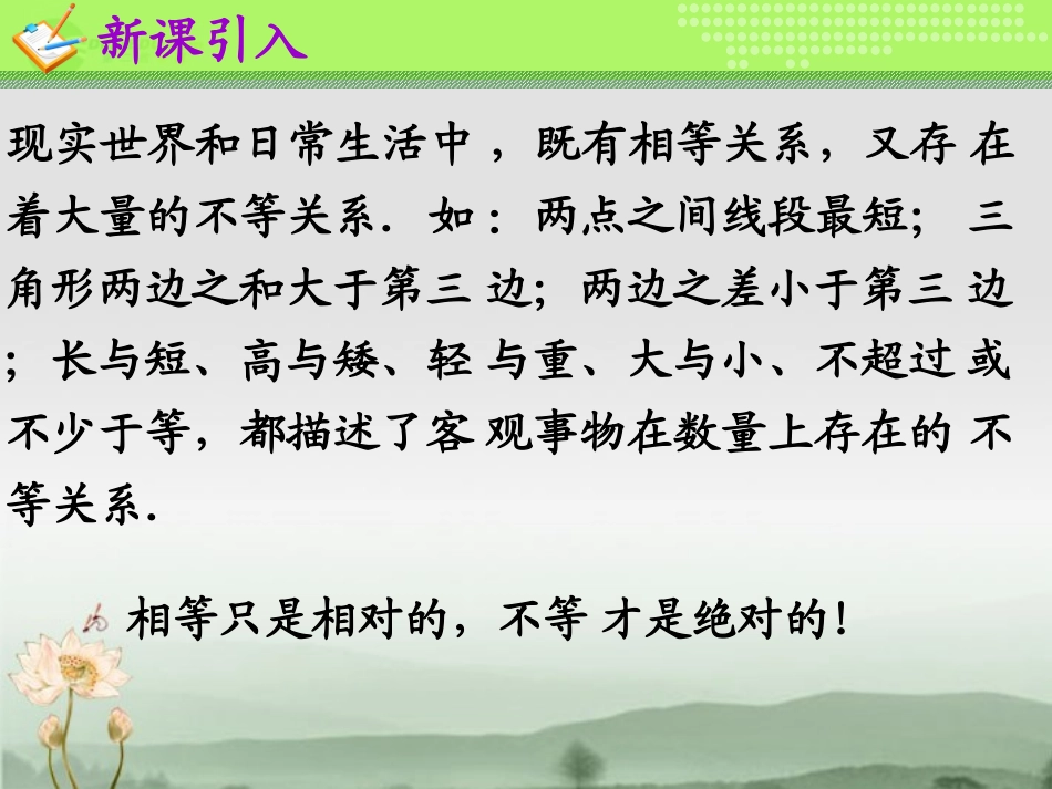 高一数学(不等关系和不等式(1))课件_第2页