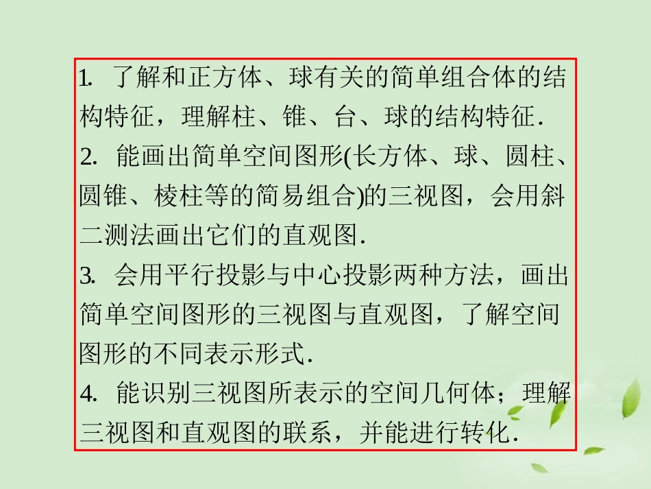 福建省高考数学一轮总复习 第45讲 空间几何体的结构及三视图、直观图 课件 文 新课标 课件_第3页