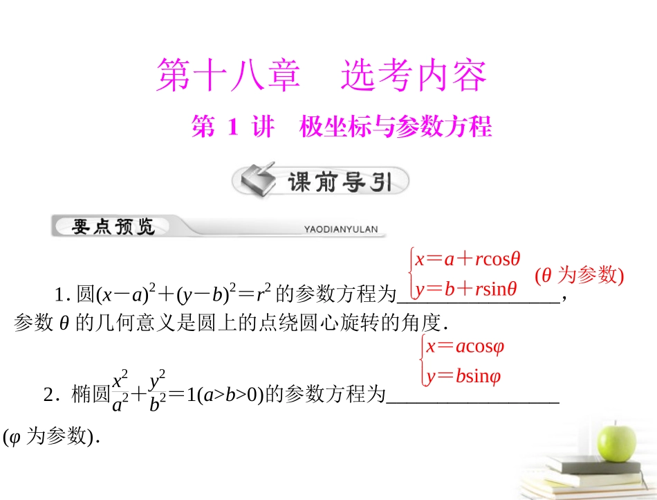 高考数学复习向导第十八章 第1讲 极坐标与参数方程课件 理 课件_第1页