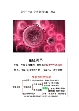 全国高中生物：免疫调节知识总结