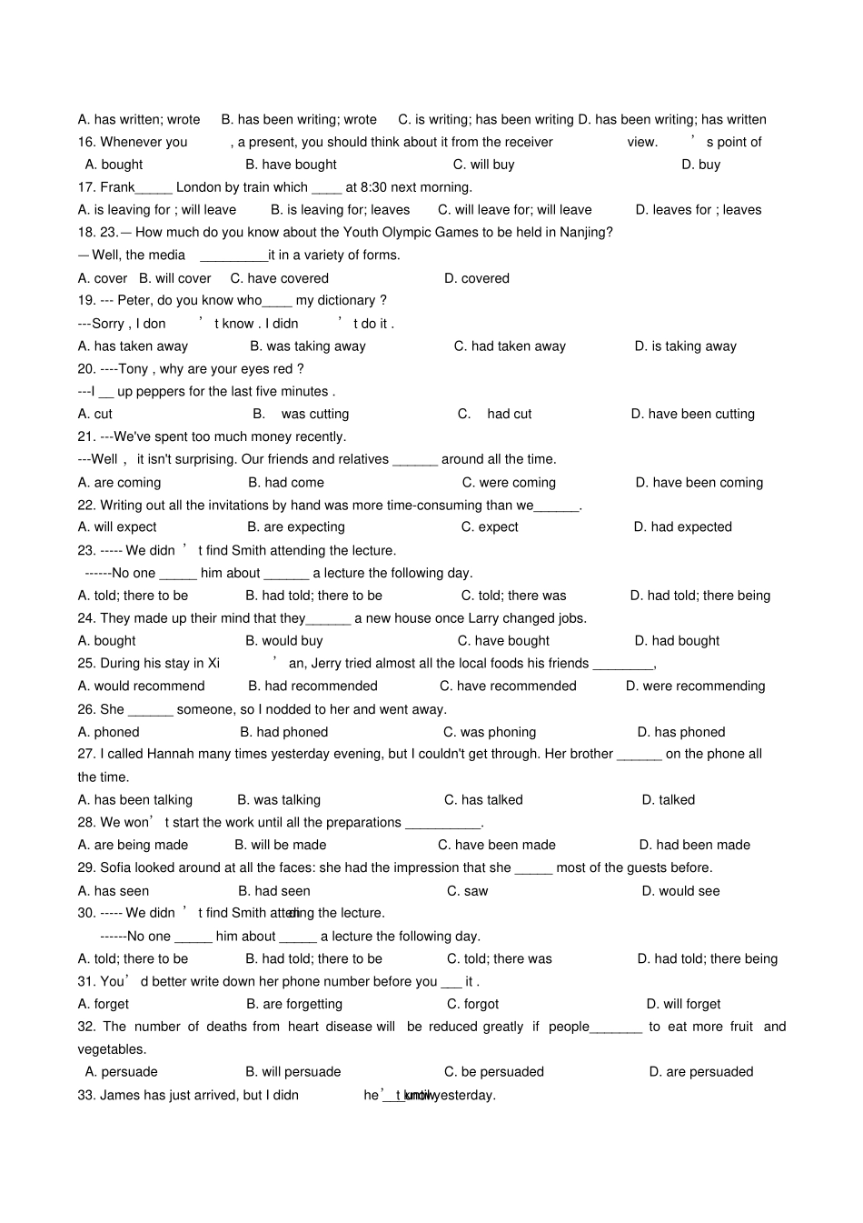 全国高考动词练习集锦_第2页