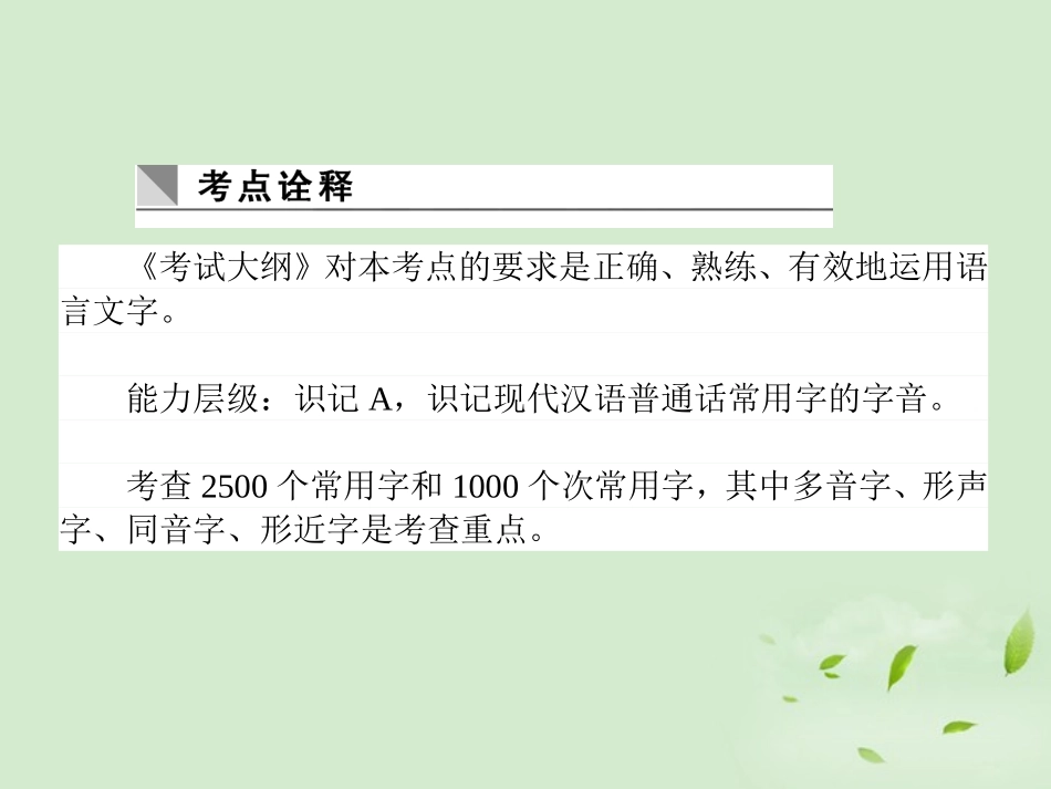 高考语文第一轮总复习 第一模块 考点1 识记现代汉语普通话常用字的字音课件_第2页