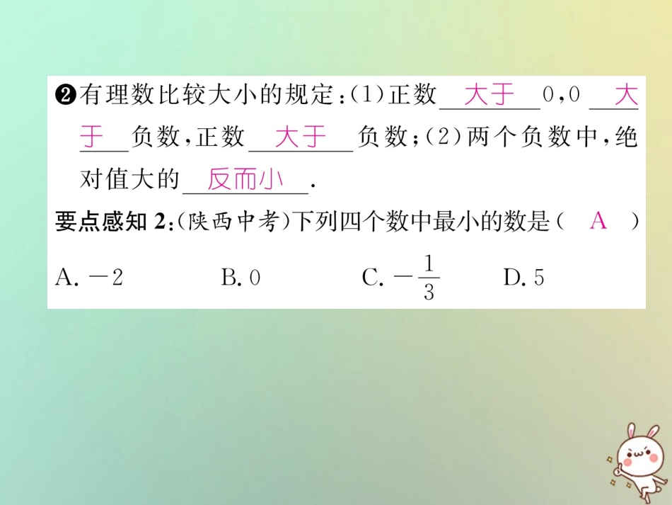 秋七年级数学上册 第一章 有理数 1.2 有理数 1.2.4 绝对值 第2课时 比较大小习题课件 (新版)新人教版 课件_第3页