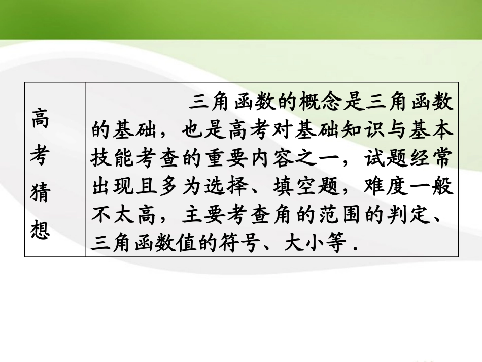 高考数学第1轮总复习 全国统编教材 4.1三角函数的概念(第1课时)课件 理 课件_第3页