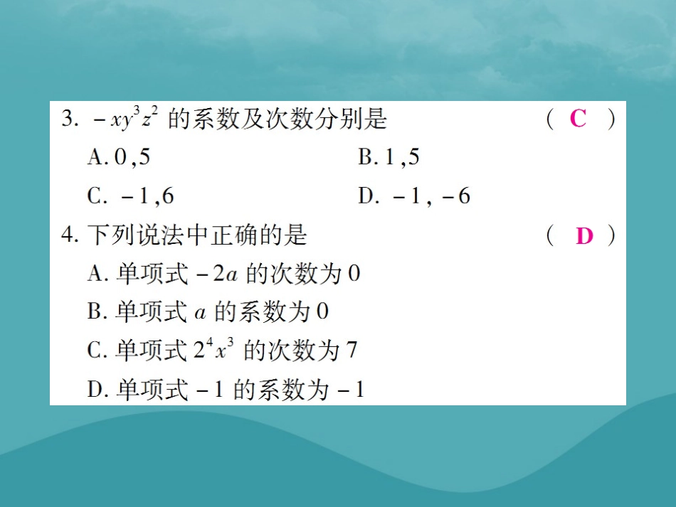 秋七年级数学上册 第二章 整式的加减 2.1 整式(第2课时)练习课件 (新版)新人教版 课件_第3页