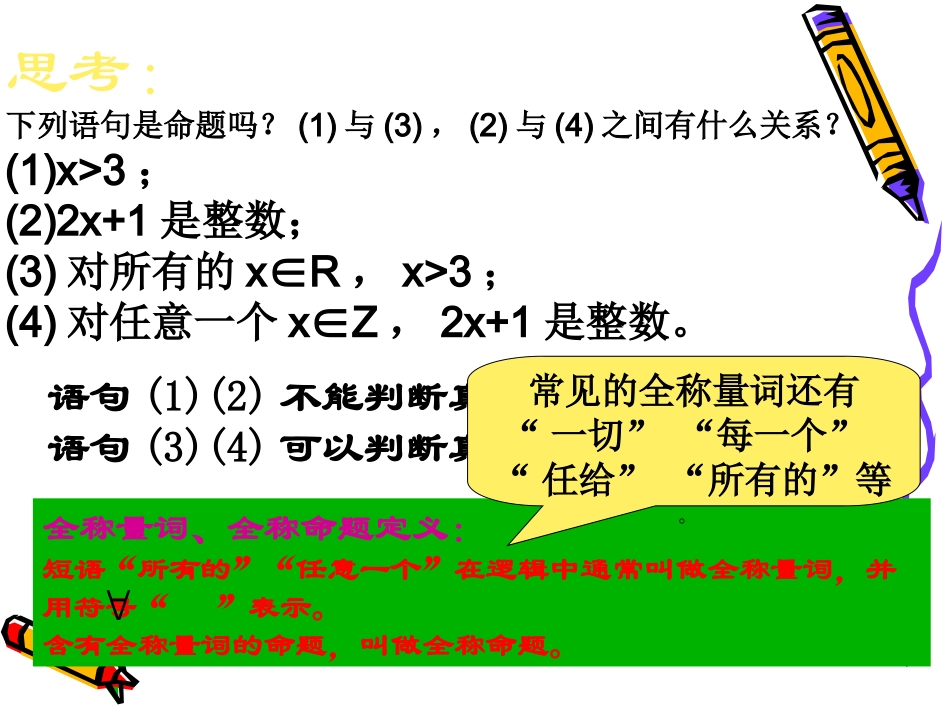 高中数学：13 全称量词与存在量词 课件(苏教版选修1-1) 课件_第2页