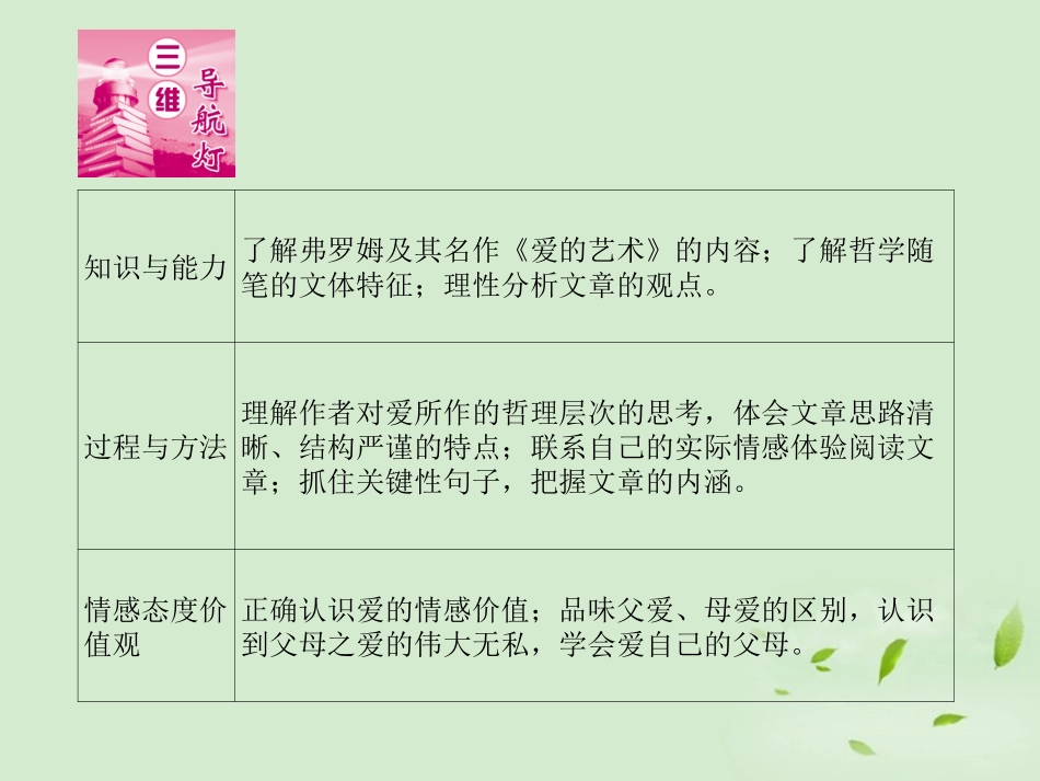 高中语文 父母与孩子之间的爱同步导学课件9 新人教版必修4 新课标 课件_第2页