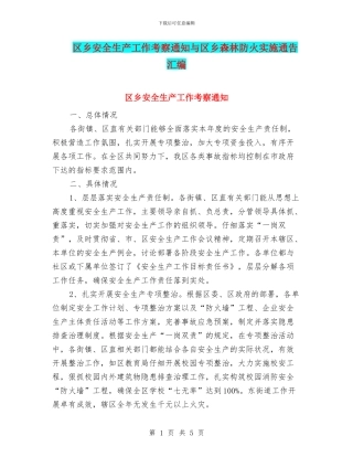 区乡安全生产工作考察通知与区乡森林防火实施通告汇编