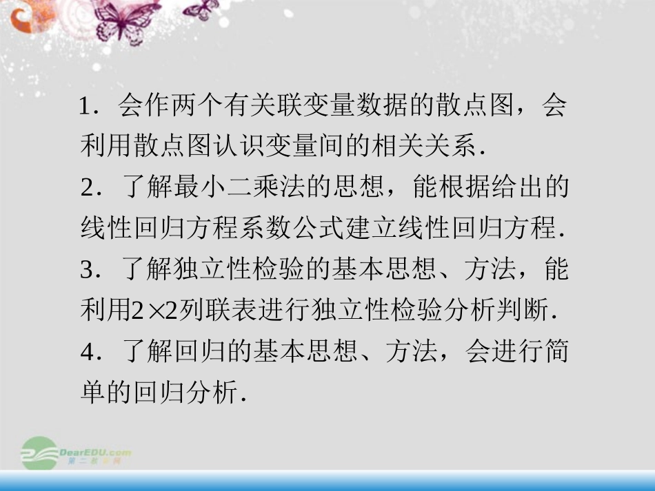 福建省高考数学一轮总复习 第65讲 变量的相关性、回归分析、独立性检验课件 文 新课标 课件_第3页