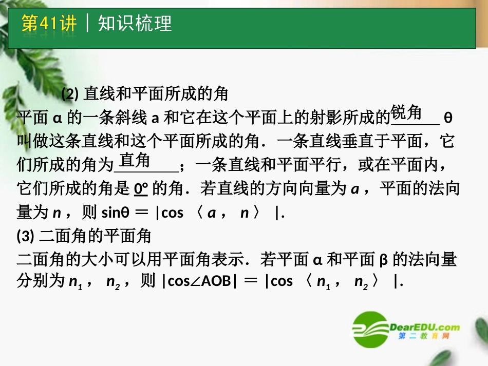 高考数学一轮单元复习 第41讲 空间角与距离的求法课件_第3页