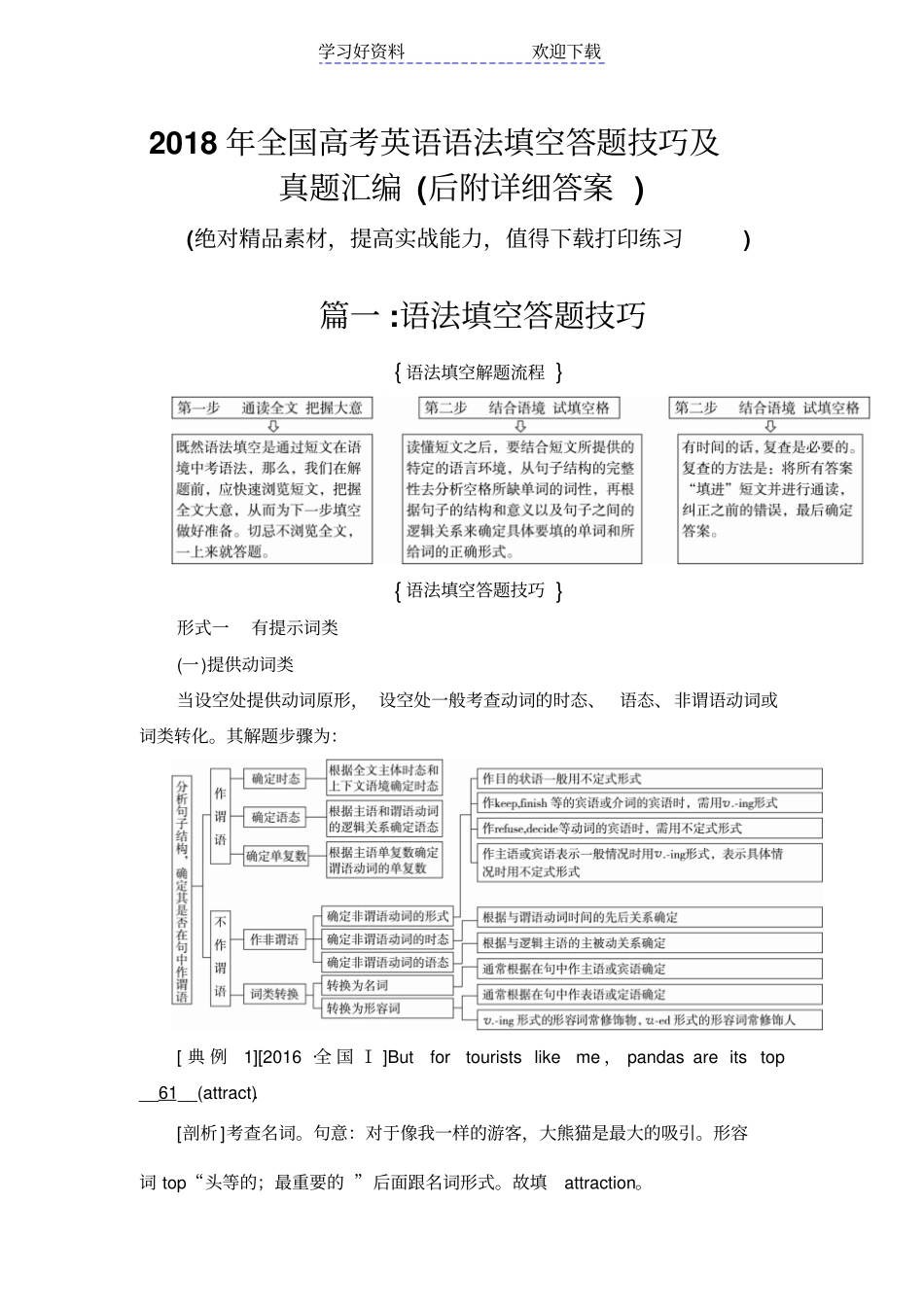 全国高考英语语法填空答题技巧及真题汇编带答案_第1页