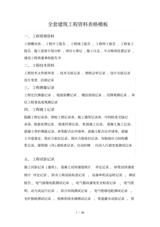 全套建筑工程资料表格模板