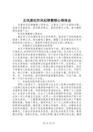 正风肃纪作风纪律整顿心得体会