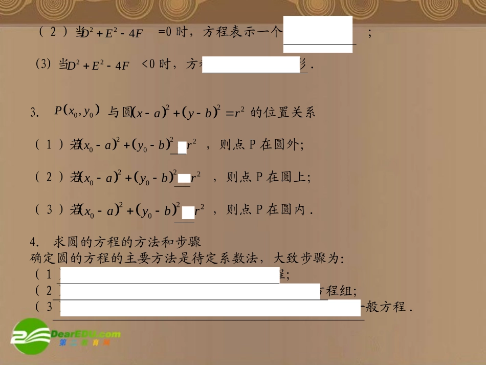 河北省高考数学第一轮总复习知识点检测 10.3圆的方程课件 旧人教版 课件_第2页