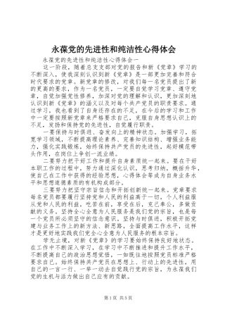 永葆党的先进性和纯洁性心得体会