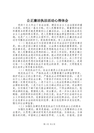 公正廉洁执法活动心得体会