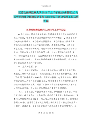 区劳动保障监察大队2024年上半年总结与区劳动和社会保障局党支部2024年民主评议党员工作总结汇编