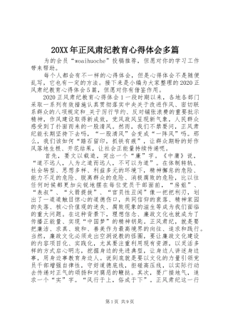 20XX年正风肃纪教育心得体会多篇