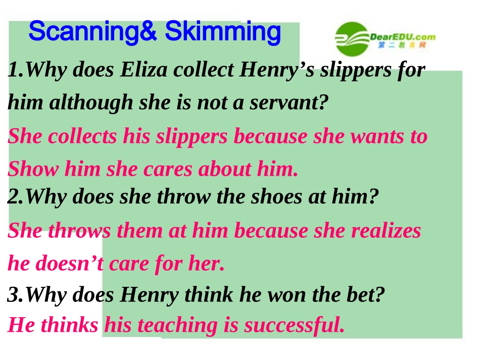 高中英语 Pygmalion-Reading task课件 新人教版选修8 课件_第2页