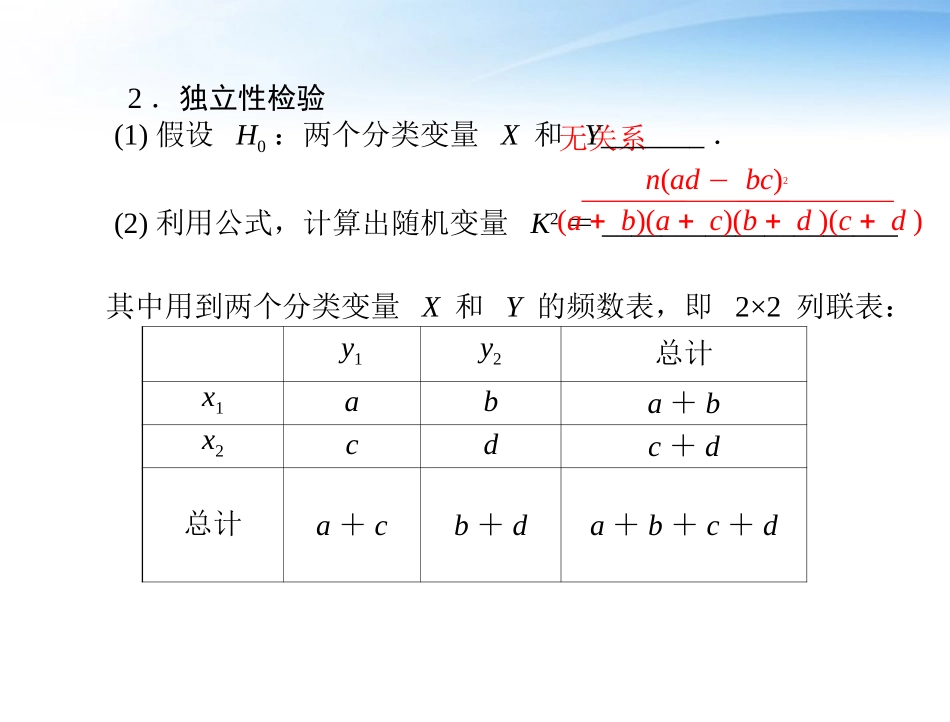 高考数学第一轮复习考纲(回归分析与独立性)检验课件39 理 课件_第2页