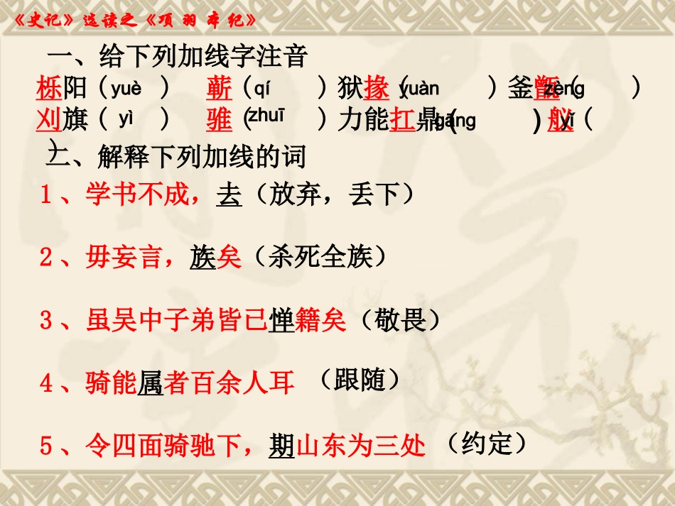 高中语文项羽本纪课件1 苏教版 选修7 课件_第2页