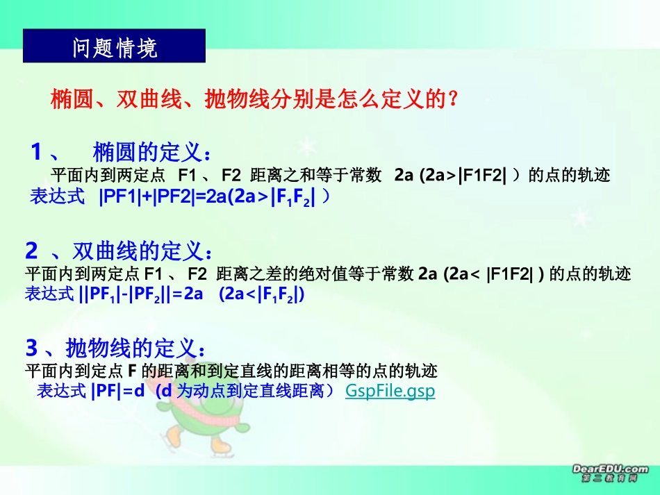 高二数学新课程选修圆锥曲线的统一定义 苏教版 课件_第3页