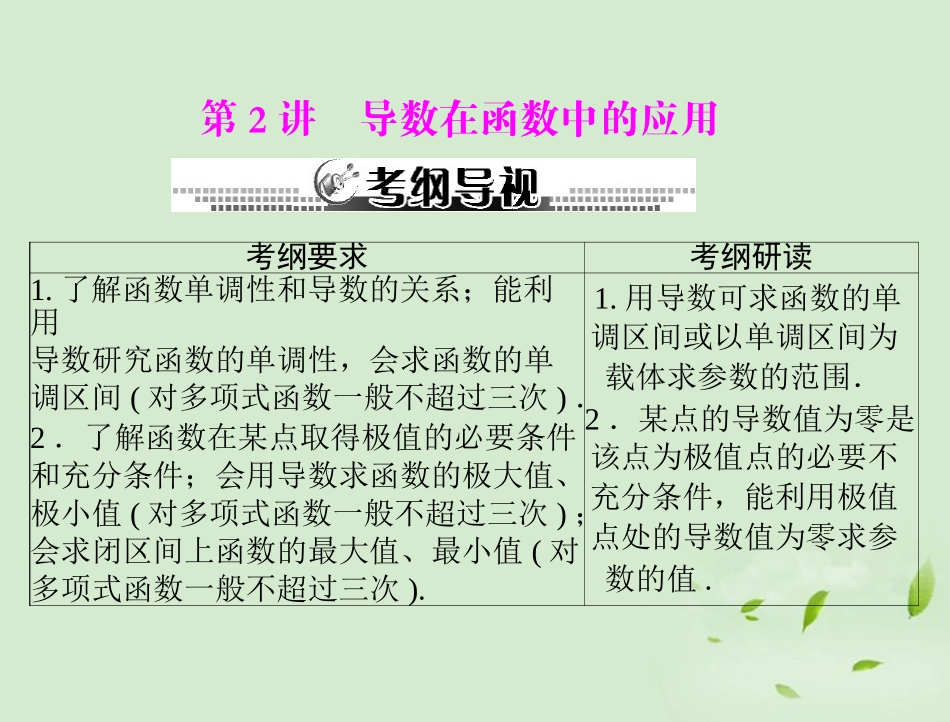 高考数学一轮复习 第四章 第2讲 导数在函数中的应用课件 理 课件_第1页
