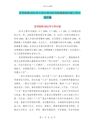 区司法局2024年工作计划与区司法局依法行政工作计划汇编