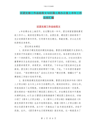 区团支部工作总结范文与区国土局办公室上半年工作总结汇编