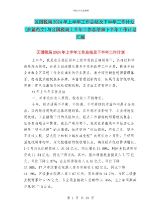 区国税局2024年上半年工作总结及下半年工作计划与区国税局上半年工作总结和下半年工作计划汇编