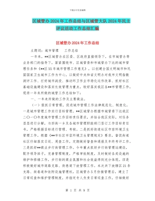 区城管办2024年工作总结与区城管大队2024年民主评议活动工作总结汇编