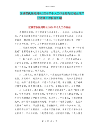 区城管执法局局长2024年个人工作总结与区域主导产业发展工作报告汇编