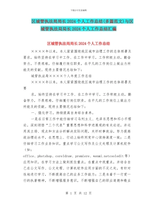 区城管执法局局长2024个人工作总结与区城管执法局局长2024个人工作总结汇编