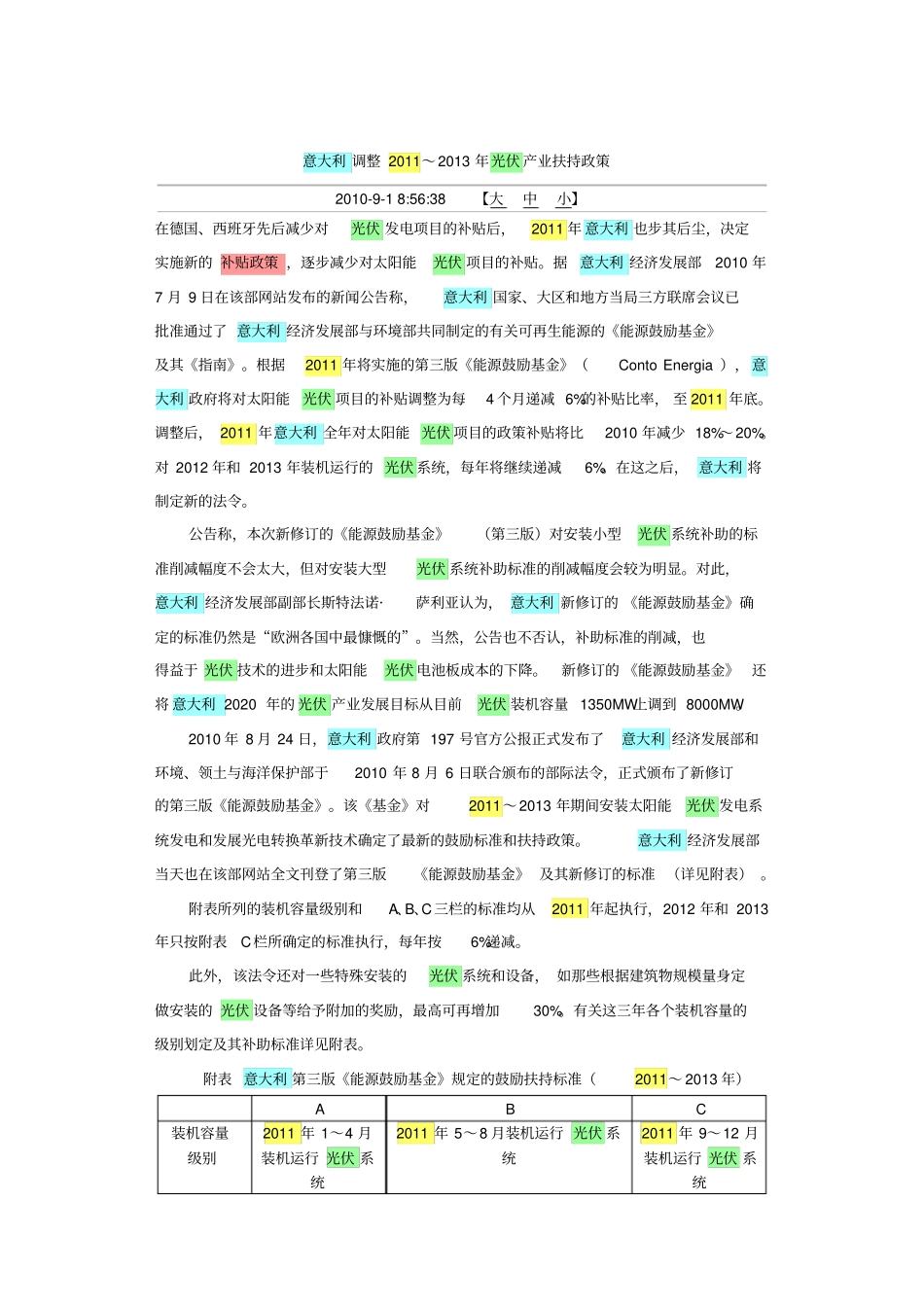 全球光伏补贴政策_第1页