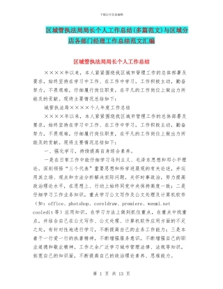 区城管执法局局长个人工作总结与区域分店各部门经理工作总结范文汇编