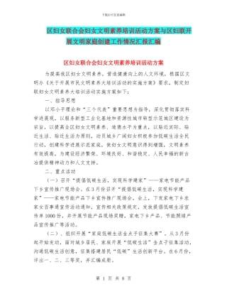 区妇女联合会妇女文明素质培训活动方案与区妇联开展文明家庭创建工作情况汇报汇编
