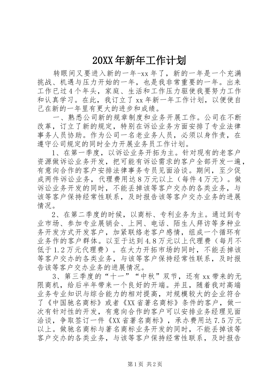20XX年新年工作计划_第1页