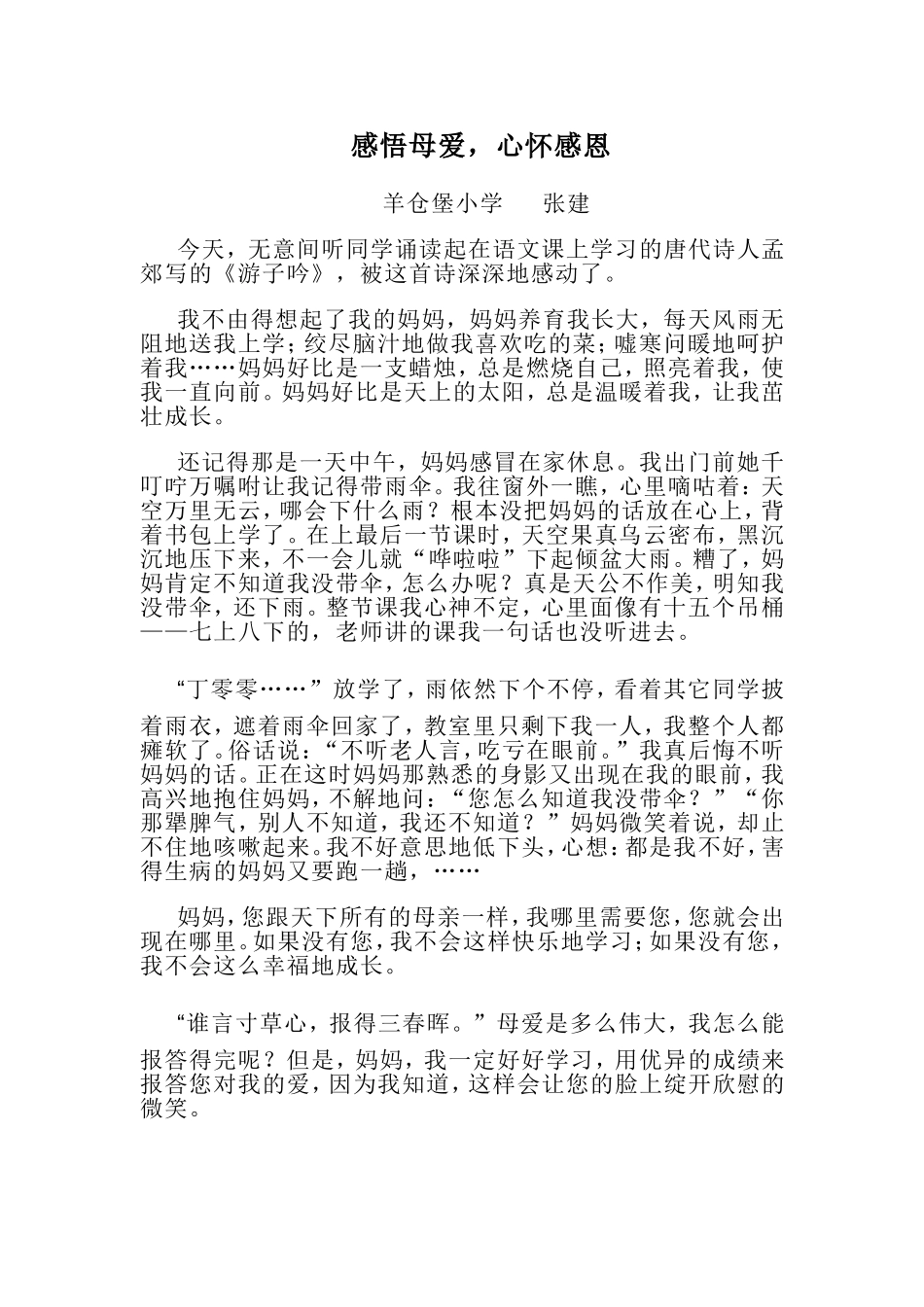 德育案例《感悟母爱》_第1页