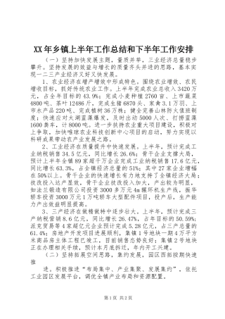 XX年乡镇上半年工作总结和下半年工作安排 
