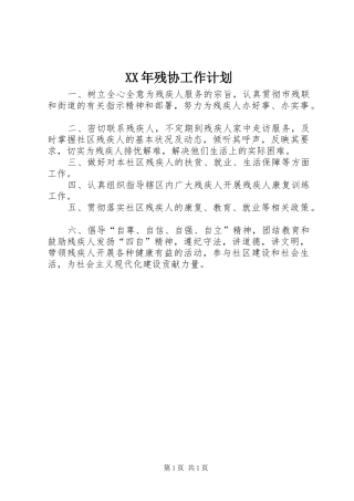 XX年残协工作计划 