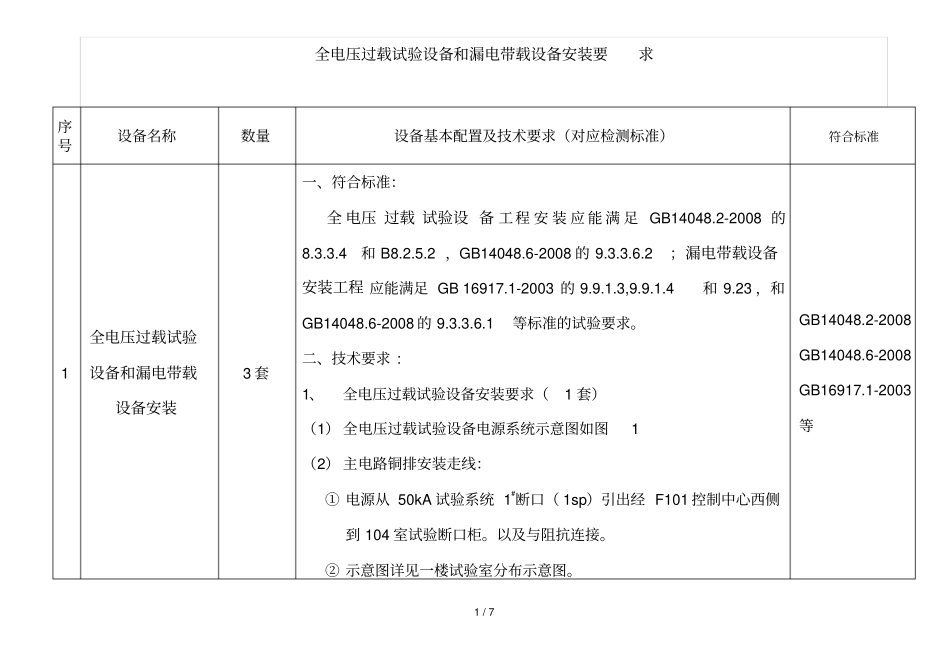 全电压过载试验设备和漏电带载设备安装要求_第1页