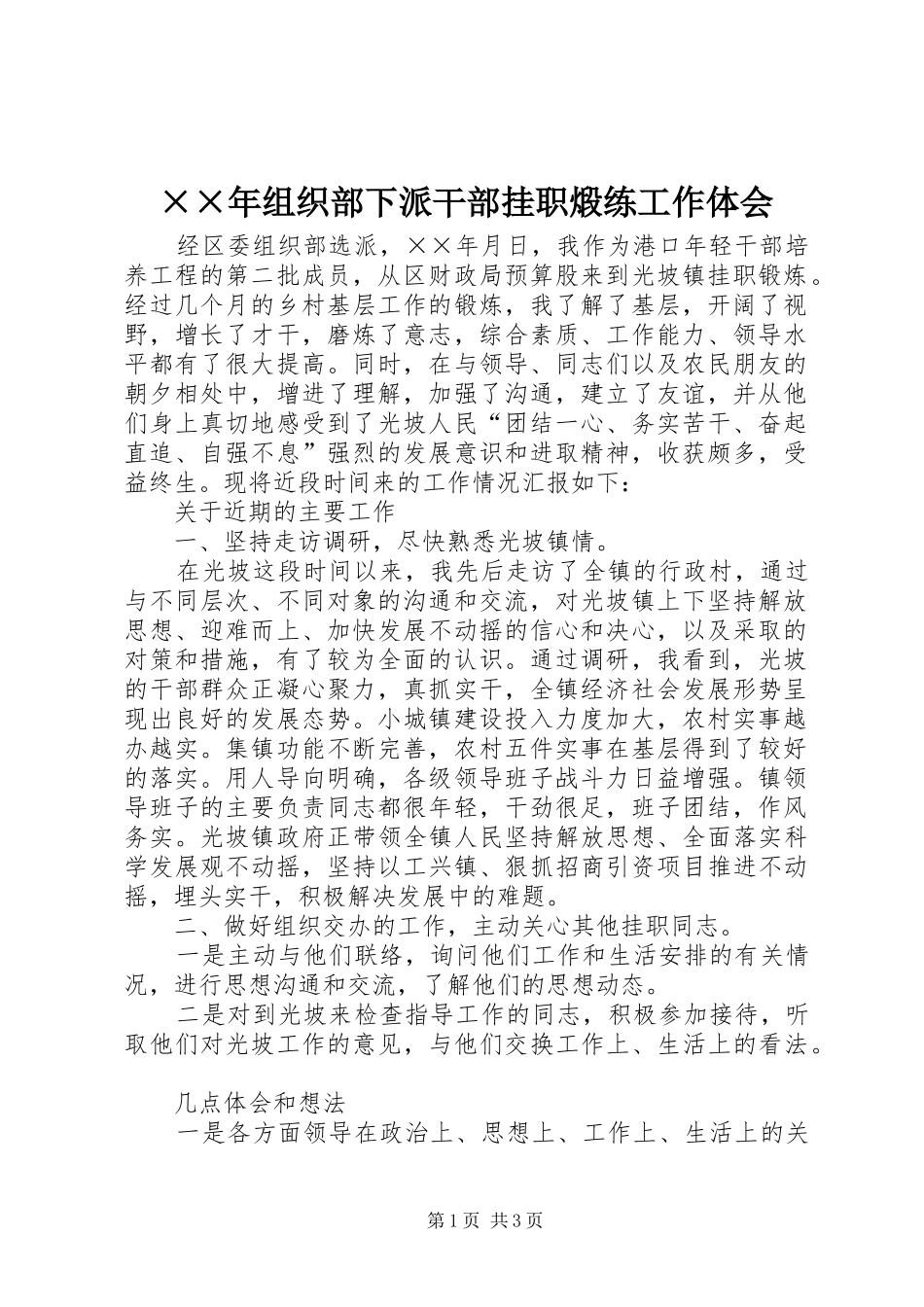 ××年组织部下派干部挂职煅练工作体会_第1页