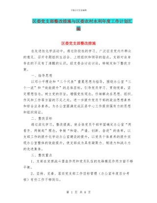 区委党支部整改措施与区委农村水利年度工作计划汇编